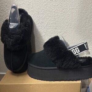 UGG Women's Black Fluffy Platform Mules
